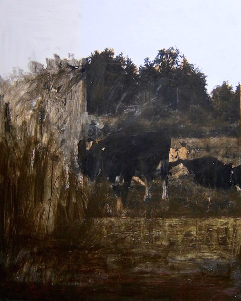 Beteshage, Småland. Akryl/foto på pannå, 33x41, 2014.