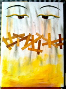 Buddhas ögon. Olja på pannå, 33x24, 2012.